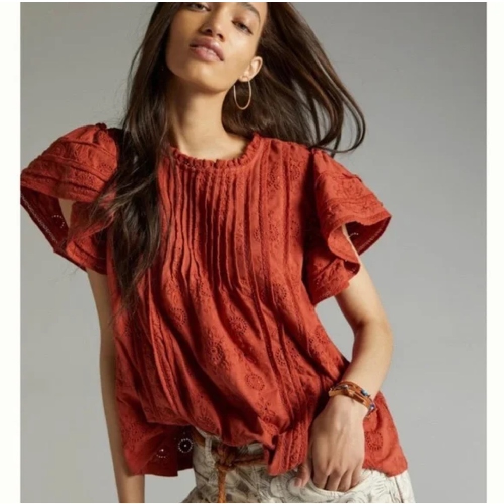Anthropologie Forever your girl Women’s Small Delphine Lace Top in Rust